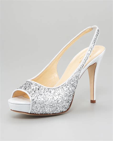 Silver Glitter Slingback Pumps 